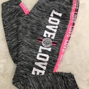 Victoria's Secret Gray and Pink Love Print Pajama Leggings